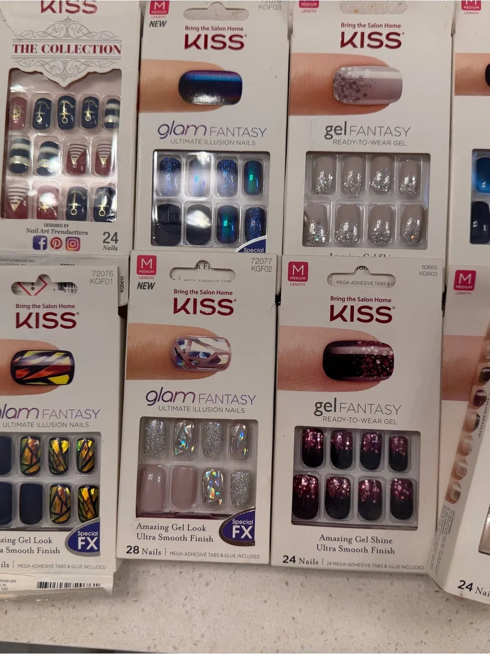 KISS Press-On Nail Sets in Blue, Purple, Silver, Pink & Black